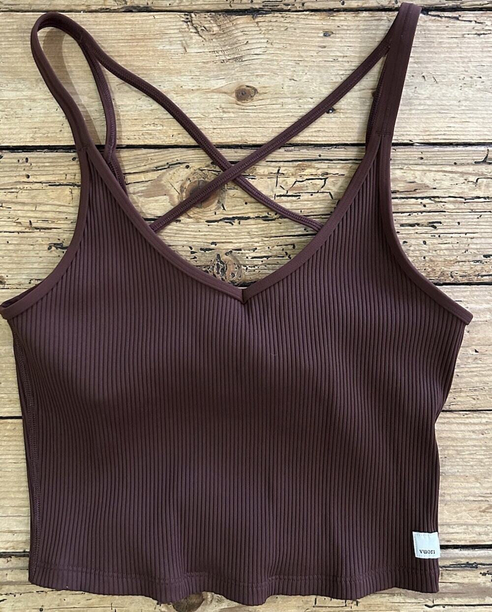 Vuori Brown Criss Cross Cropped Tank Size S? NWOT